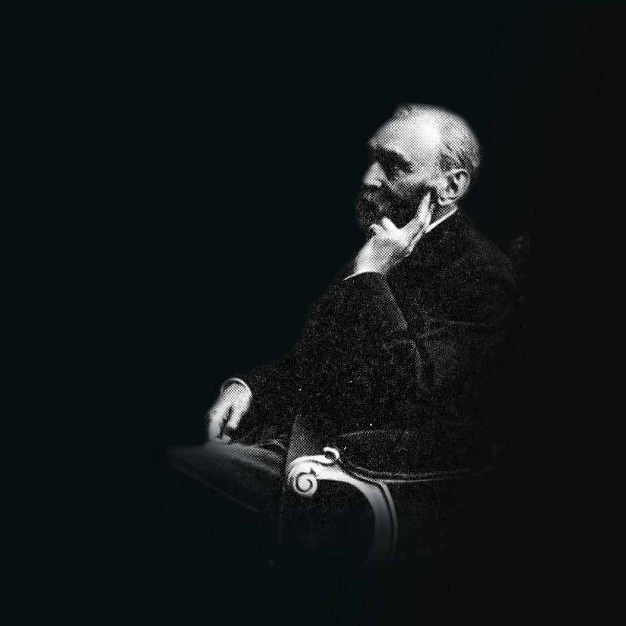 A black and white picture of Alfred Nobel 