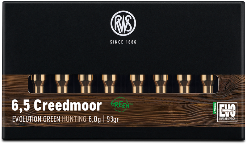 Verpackung mit Sichtfenster der RWS 6,5 Creedmoor Evo Green 6,0g