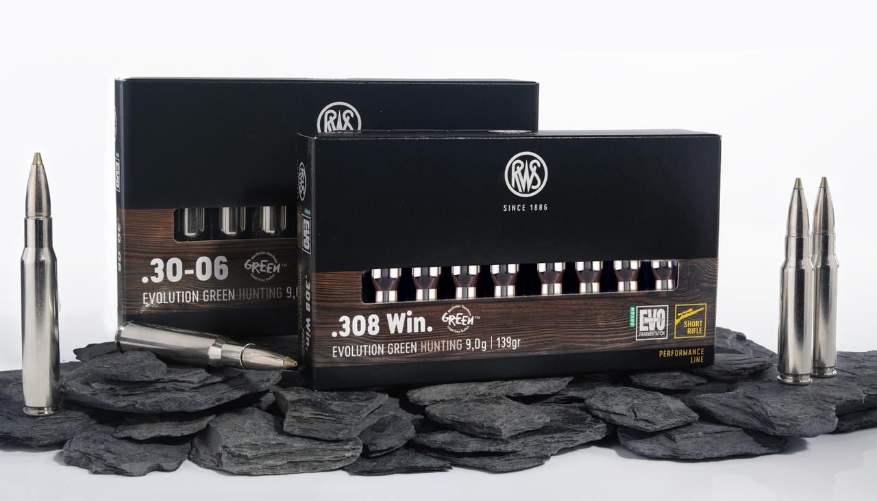 RWS EVOLUTION GREEN Short Rifle in .308 Win. und .30-06 An overview of new cartridges and their packaging within the ammunition familiy EVOLUTION GREEN Short Rifle