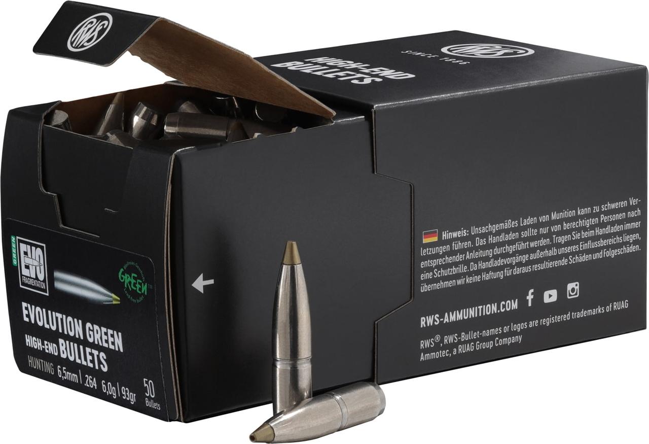 RWS Wiederladekomponenten Verpackung offen Packaging of RWS EVOLUTION GREEN projectiles
