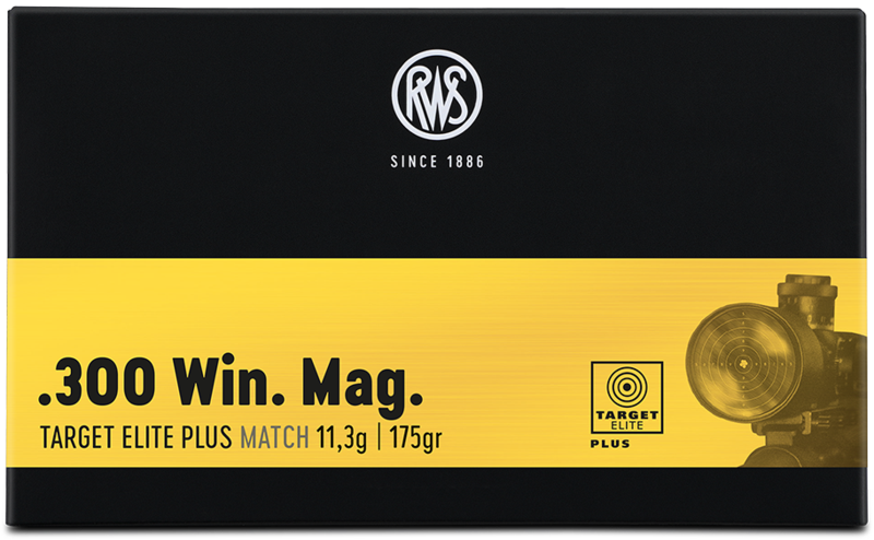 Verpackung mit Sichtfenster der RWS .300 Win. Mag. Target Elite Plus 11,3g